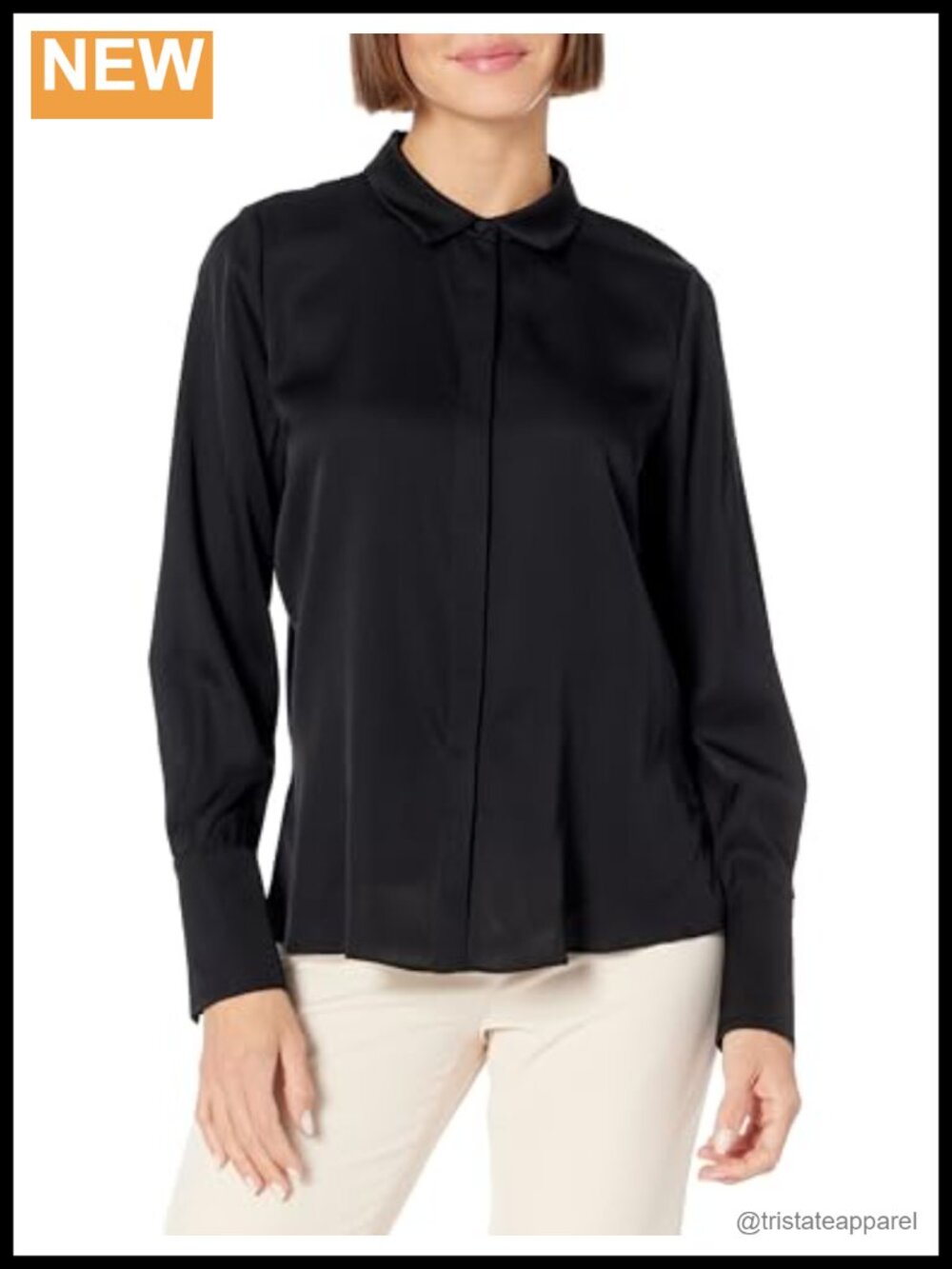 Silk Button-Down Blouse Tailored Fit Long Sleeve